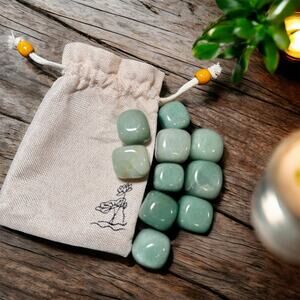 Green Aventurine Abundance Crystal Set w/ Pouch Healing Stones for Luck, Calm